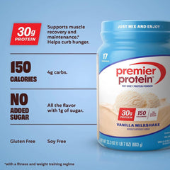 Premier Protein 100% Whey Protein Powder - Vanilla Milkshake - 17 Serve