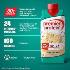 Premier Protein Nutritional Shake Cake Batter Non-Caffeinated - 11 fl oz/4pk: Keto Certified, Ready to Drink, Gluten-Free, 30g Protein
