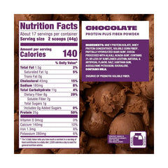 Premier Protein Plus Fiber Powder - Chocolate - Whey Protein - 26.4oz/17 Servings